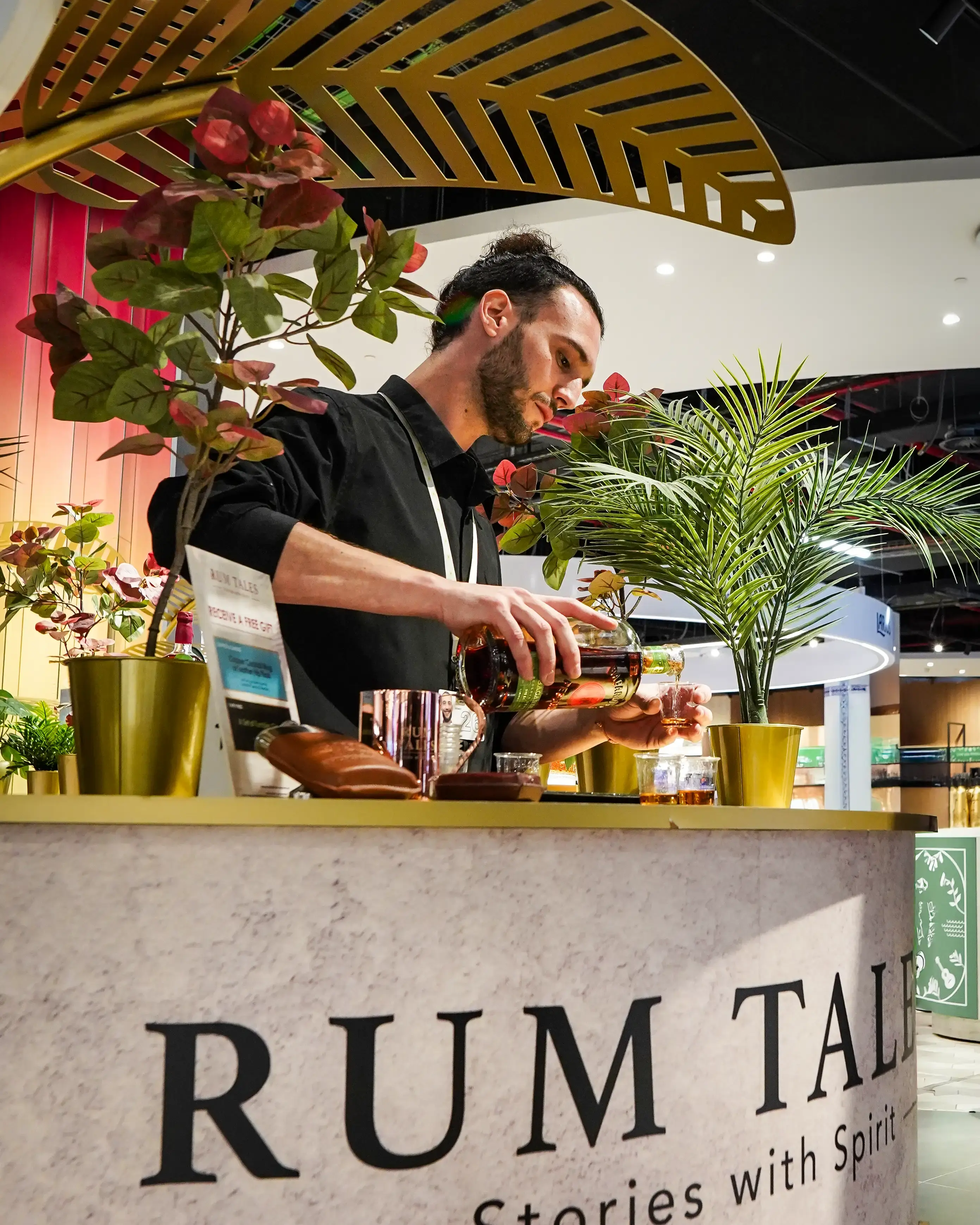 Bartender serving rum
